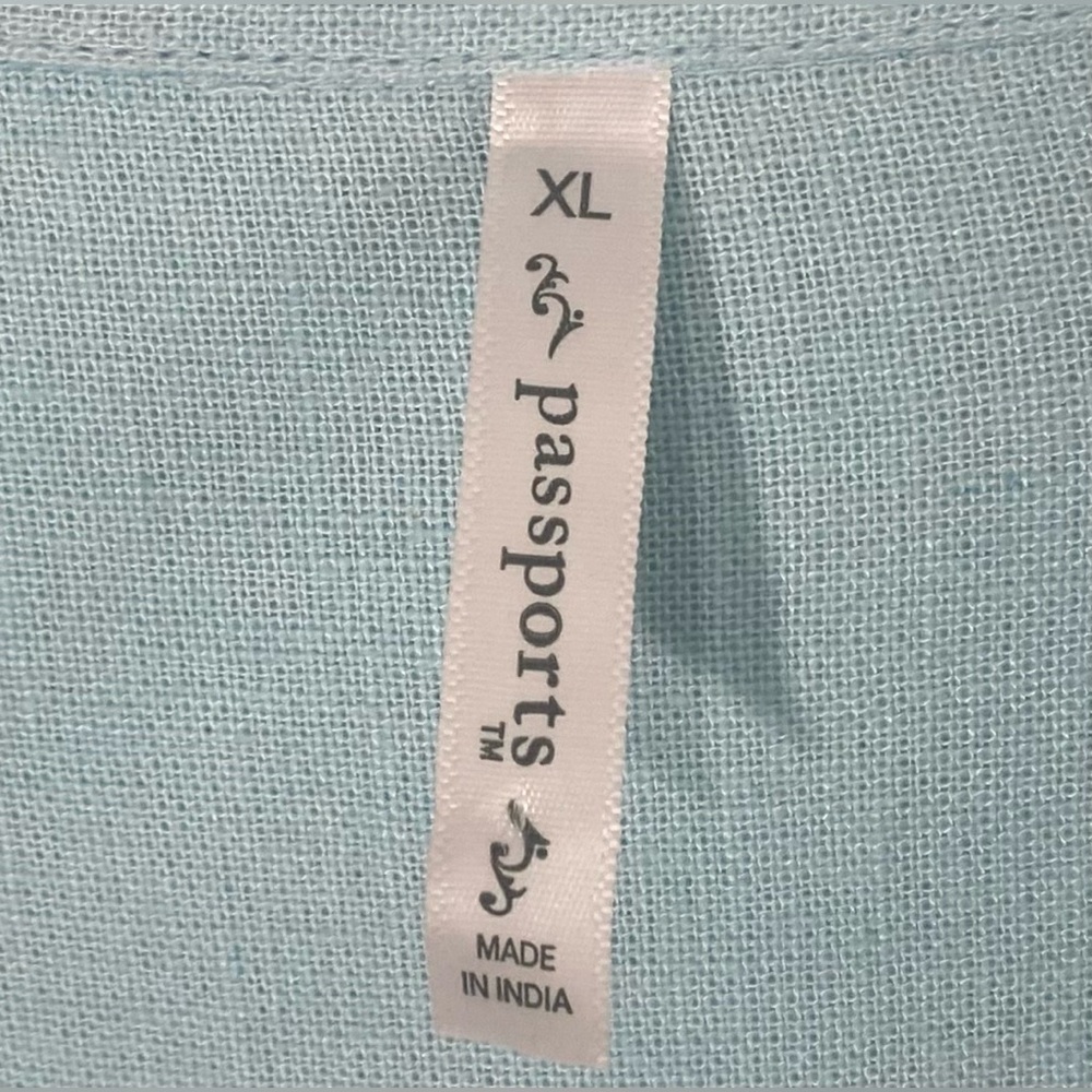 Passports Aqua Button Up Blouse, Size XL, Linen/Viscose Blend, Made in India - Picture 2 of 7